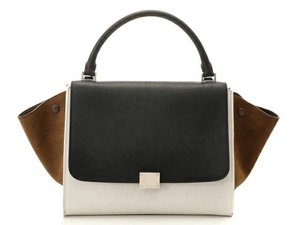 Celine Trapeze bag black white brown calfskin suede
